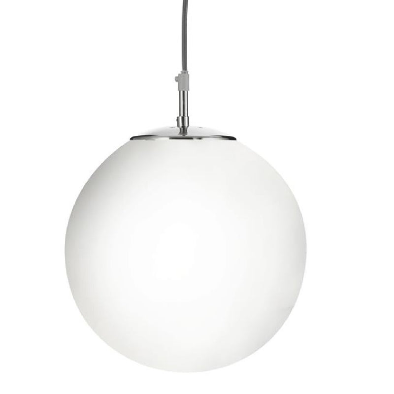 Satin Chrome & White Opal Globe Glass Vintage Pendant Light 30cm