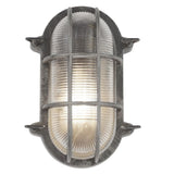 Antique Black Silver & Ribbed Glass Outdoor Vintage Oval Flush Bulkhead Wall Light 248mm