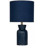 Britalia BR62922BL Navy Blue Ribbed Ceramic Vintage Table Lamp with Navy Velvet Drum Shade - 38cm Height
