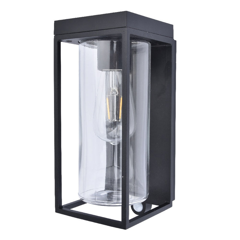Britalia BR6988804012 LED Matt Black Outdoor Vintage Rectangular Lantern Flush Wall Light with PIR - Solar Powered | IP44 Outdoor Rated