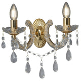Polished Brass Vintage 2 Lamp Wall Light with Crystal Acrylic Beads 320mm