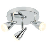 LED Polished Chrome Modern 3 Lamp Round Plate Spot Light with Adjustable Funnel Heads 20cm