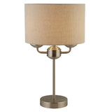 Satin Silver Vintage Twin Lamp Candlestick Table Light with Oatmeal Linen Drum Shade 43cm
