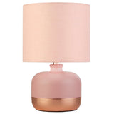 Soft Pink Ceramic & Copper Band Base Vintage Table Lamp with Cotton Shade 27cm