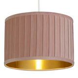 Blush Pink Pleated Velvet Vintage Easy Fit Drum Shade with Silver Inner 30cm