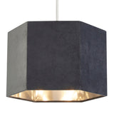 Charcoal Grey Velvet Hexagonal Vintage Easy Fit Shade with Silver Inner 30cm