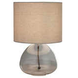 Clear Glass Base Vintage Retro Table Lamp with Oatmeal Linen Drum Lampshade 32cm