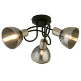 Black & Satin Nickel Vintage 3 Lamp Swirl Arm Spot Light with Smoked Glass Dome Shades