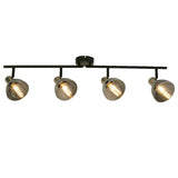 Black & Satin Nickel Vintage 4 Lamp Bar Spot Light with Smoked Glass Dome Shades
