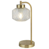 Satin Brass & Clear Holophane Glass Shade Vintage Table Lamp 40cm