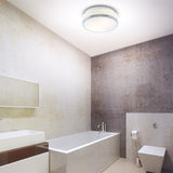 Polished Chrome Bathroom Modern Round Flush Light with Glass Shade 280mm