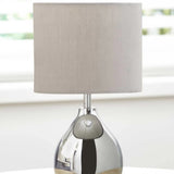 Chrome & Grey Cotton Shade Table Lamp