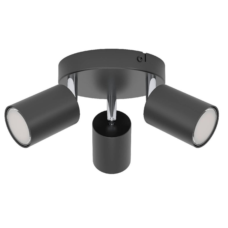 Black Modern 3 Lamp Round Plate Cylinder Head Adjustable Spotlight 140mm