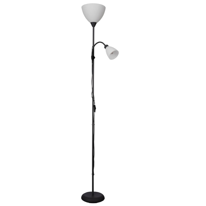 Matt Black Vintage Mother & Child Floor Lamp Light with White Shade 176cm