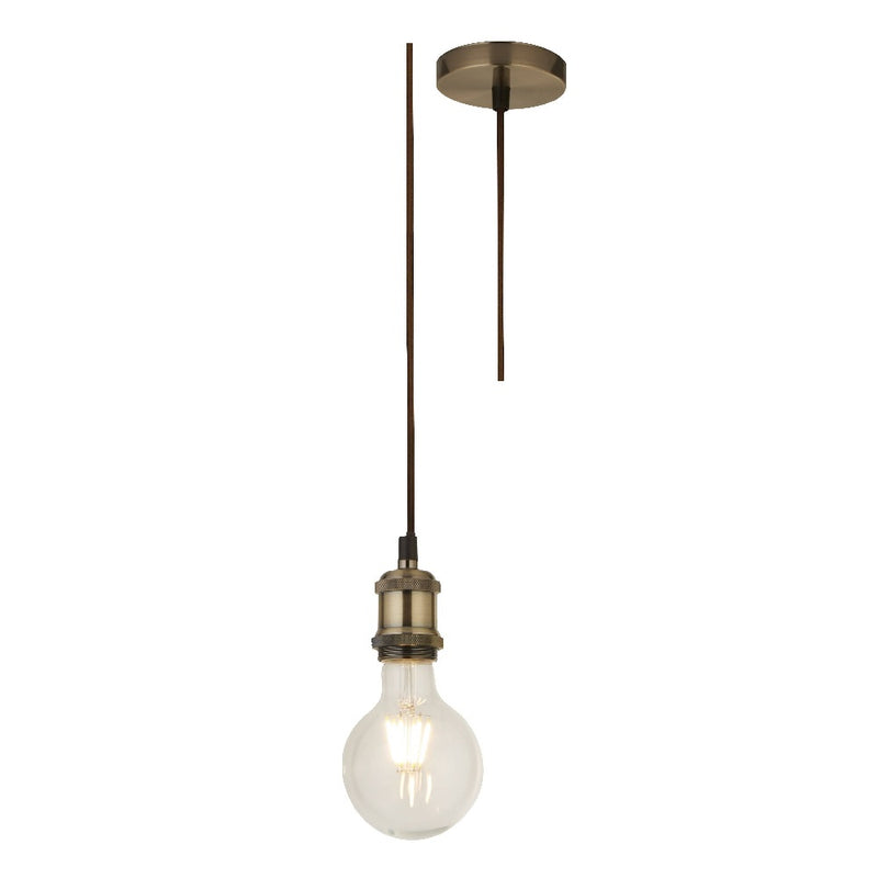 Antique Brass Vintage Fabric Round Cable Flex Suspension Ceiling Rose Pendant