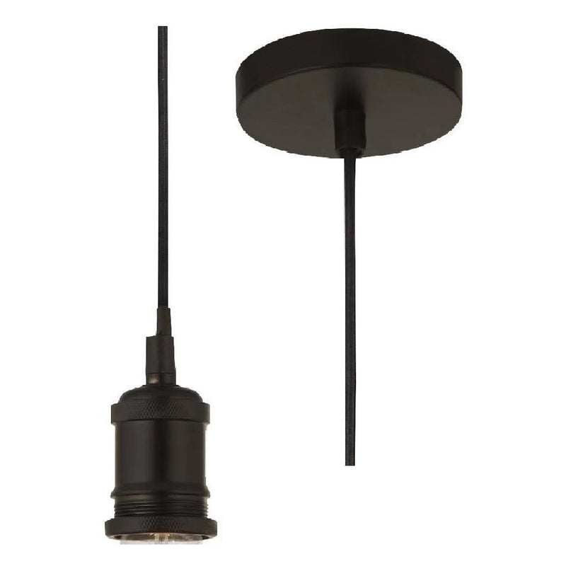 Britalia BR7461BK Matt Black Vintage Fabric Round Cable Flex Suspension Ceiling Rose Pendant
