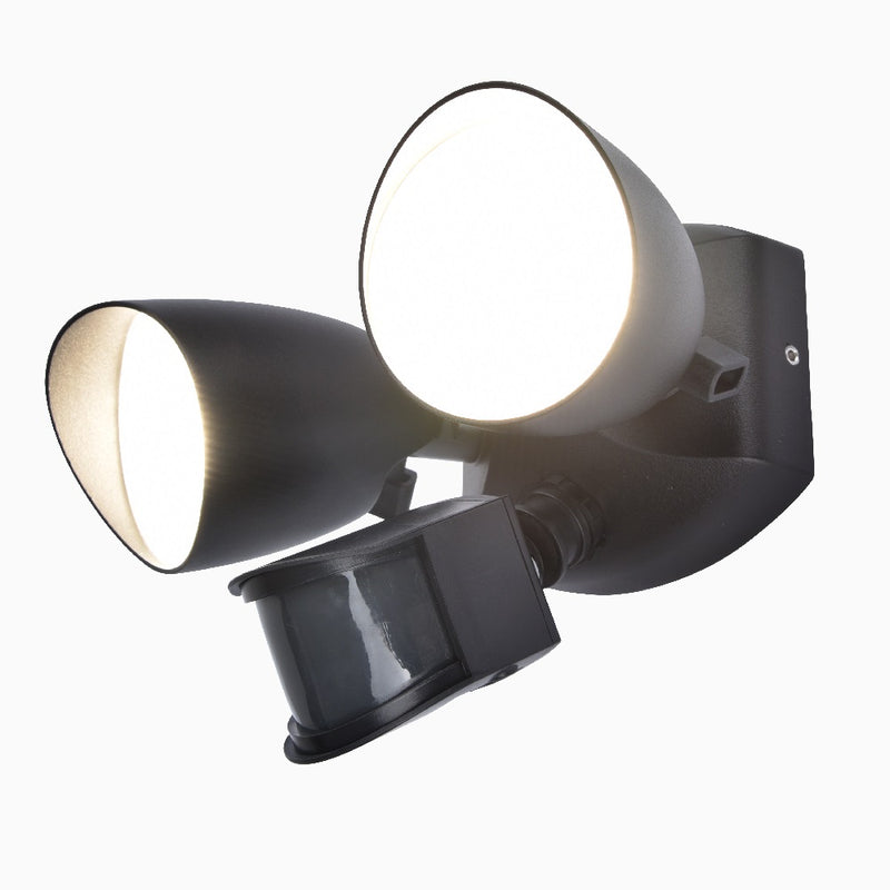 Britalia BR7622222012 LED Matt Black Outdoor Modern Double Adjustable Head Flood Wall Light with PIR - 1700 lumen - 4000k Cool White