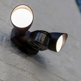 Matt Black Double Head Flood Wall Light with PIR