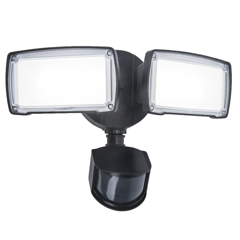 Britalia BR7635432330 LED Matt Black Outdoor Modern Double Adjustable Head Flood Wall Light with PIR - 2350 lumen - 5000k Daylight