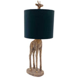 Antique Gold Resin Standing Giraffe Table Lamp with Black and Gold Drum Shade 530mm