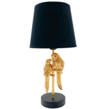 Gold Perching Parrots Vintage Table Desk Lamp with Black and Gold Shade - 400mm