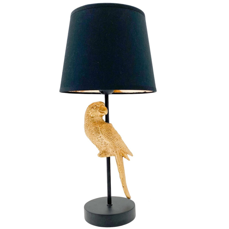 Black and Gold Perching Parrot Vintage Table Lamp