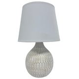 White Washed and Gold Geometric Ceramic Table Desk Lamp with White Shade - 370mm