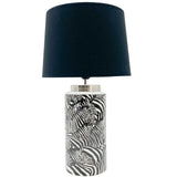 Black and White Zebra Print Modern Ceramic Table Lamp With Black Shade - 510mm