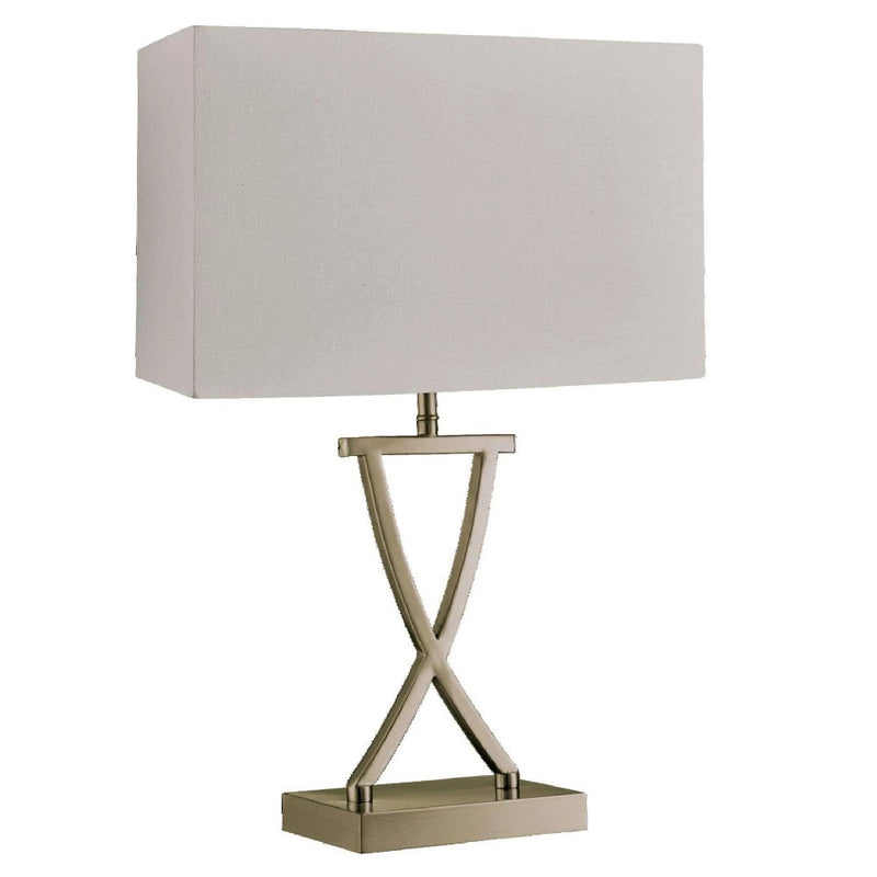 Antique Brass Modern Cross Stem Table Lamp with Rectangle White Shade 49cm