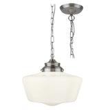 Satin Chrome Vintage Single Lamp Pendant with Opal Glass Shade 300mm