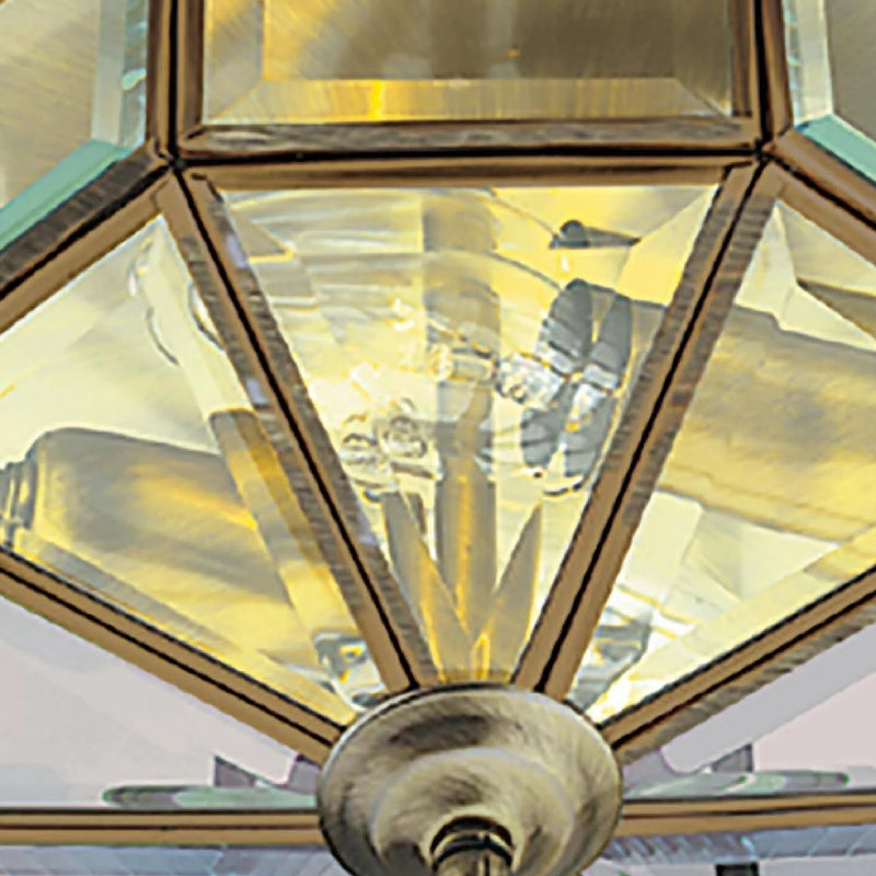 Antique Brass Traditional Octagonal Flush Ceiling Light 230mm