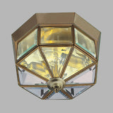 Antique Brass Traditional Octagonal Flush Ceiling Light 230mm