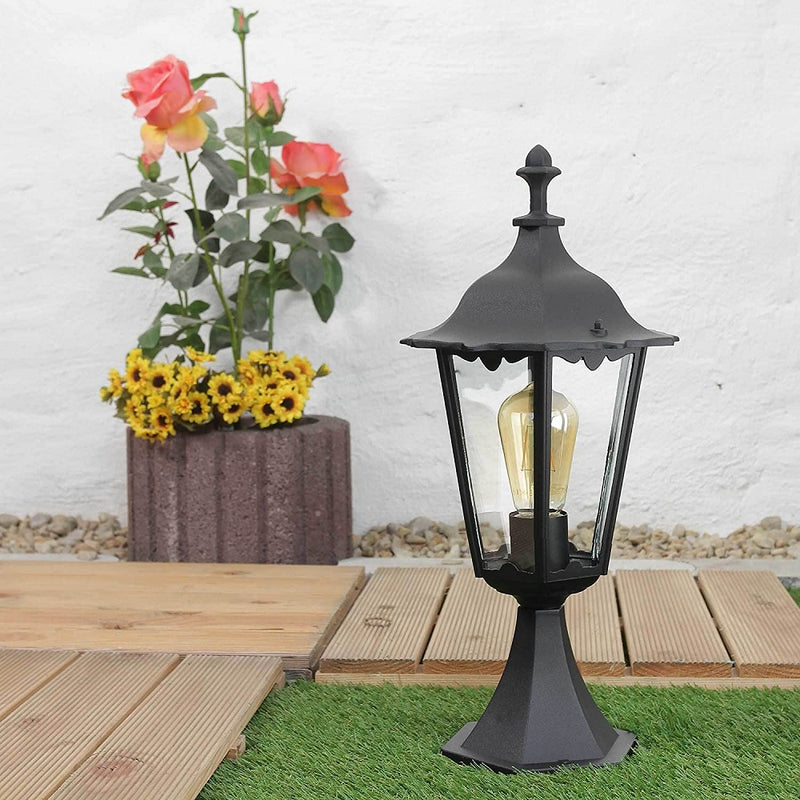 Black Outdoor Traditional Lantern Post Pedestal Light with Clear Glass 530mm