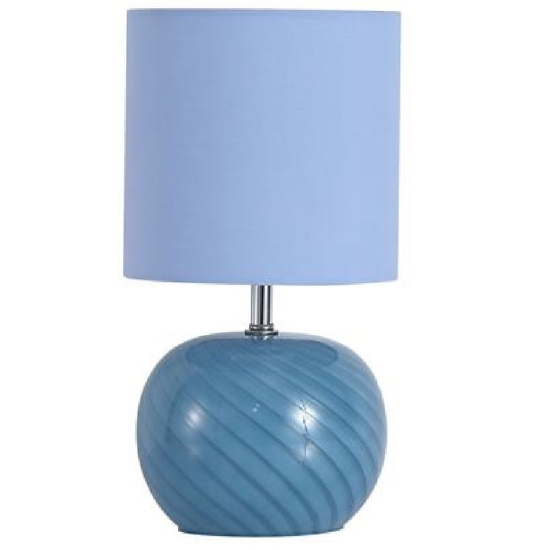 Britalia BR85474AZ Blue Swirl Glass Table Lamp with Pastel Blue Linen Shade - 30cm Height