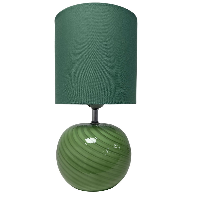 Britalia BR85474GR Green Glass and Chrome Table Lamp with Green Linen Shade - 30cm Height