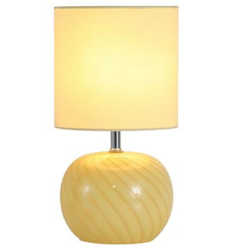Britalia BR85474YL Yellow Swirl Glass Table Lamp with Lemon Yellow Linen Shade - 30cm Height
