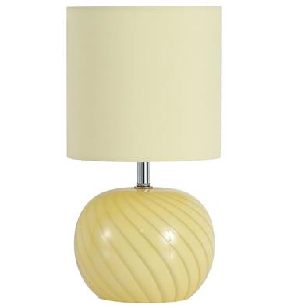 Yellow Swirl Glass Table Lamp with Lemon Yellow Linen Shade 30cm ...