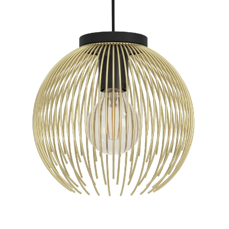 Britalia BR900166 Black and Gold Metal Modern Round Wire Cage Pendant Light - 110cm Height