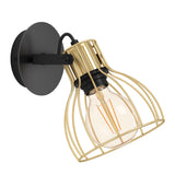 Britalia BR900382 Black and Gold Cage Modern Adjustable Single Wall Light - 22cm Height