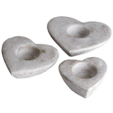 3 Set White Wash Stone Textured Heart Shape Tealight Candle Holder