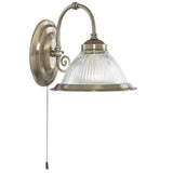 Antique Brass Traditional Switched Wall Light with Clear Ribbed Glass 210mm