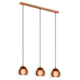 Copper & Clear Glass Dome Shades Modern 3 Lamp Bar Pendant 780mm
