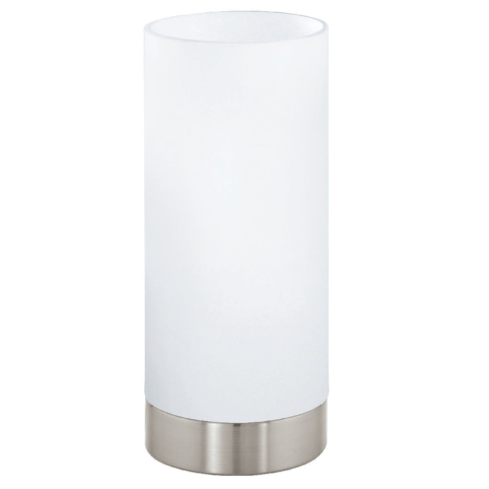 Satin Nickel & White Opal Glass Vintage Cylindrical Table Lamp 21.5cm