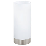 Satin Nickel & White Opal Glass Vintage Cylindrical Table Lamp 21.5cm