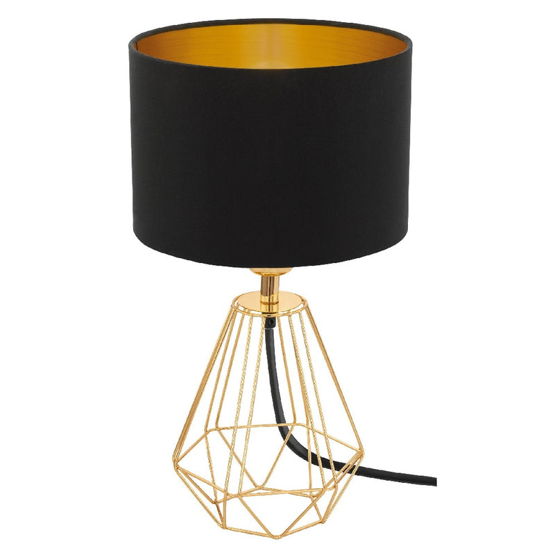 Polished Brass Wire Vintage Table Lamp with Black Drum Shade 30.5cm