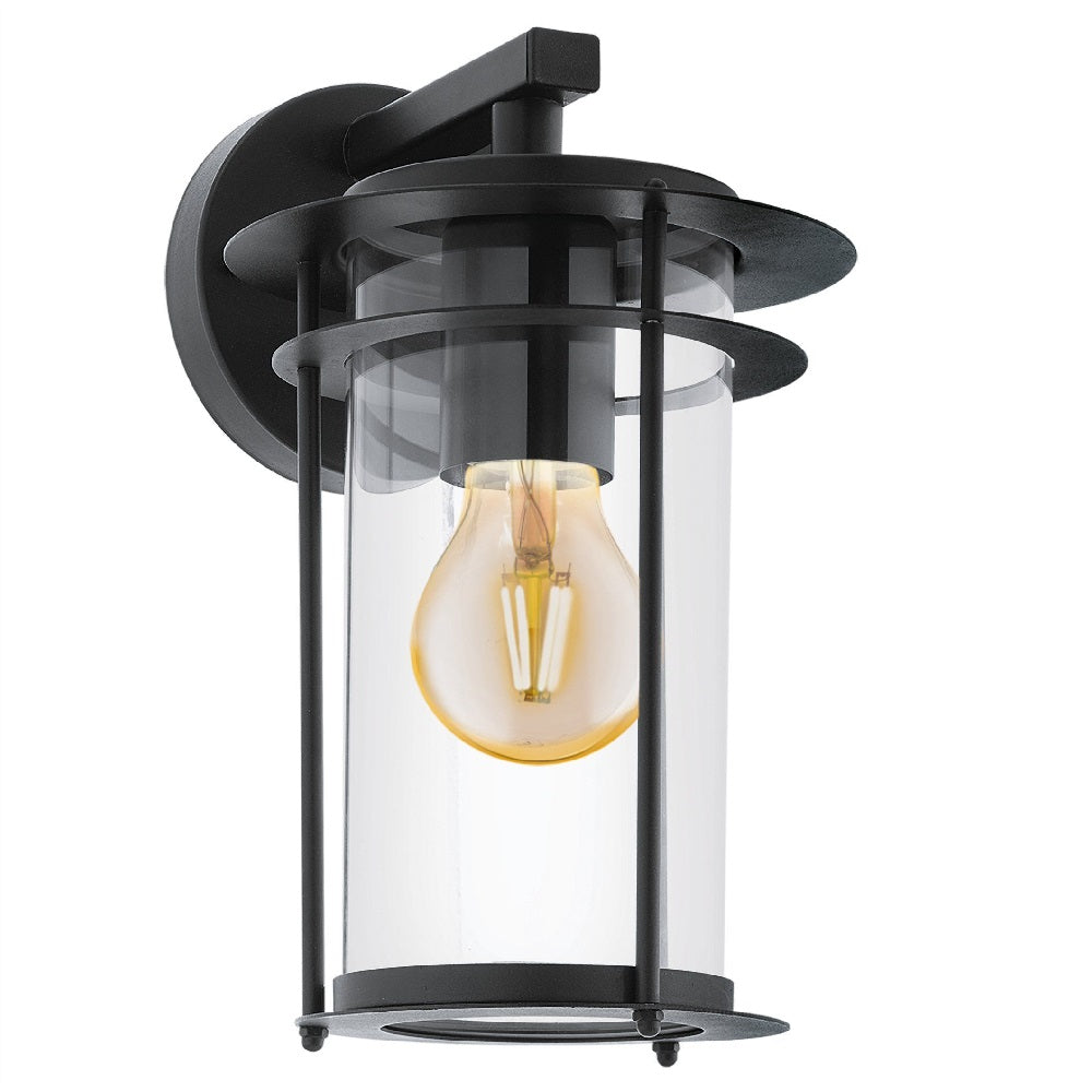 Black Outdoor Vintage Down Lantern Wall Light with Clear Cylinder Glass