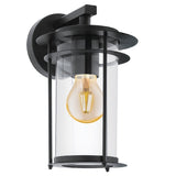 Black Outdoor Vintage Down Lantern Wall Light with Clear Cylinder Glass 275mm