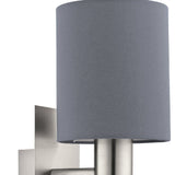 Satin Nickel Wall Lamp with Grey Shade & LED Reading Light