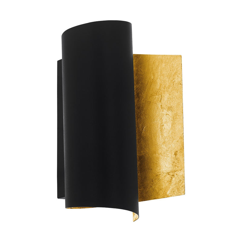Britalia BR98759 Black and Gold Leaf Effect Modern Curved Wall Light - 25cm Height