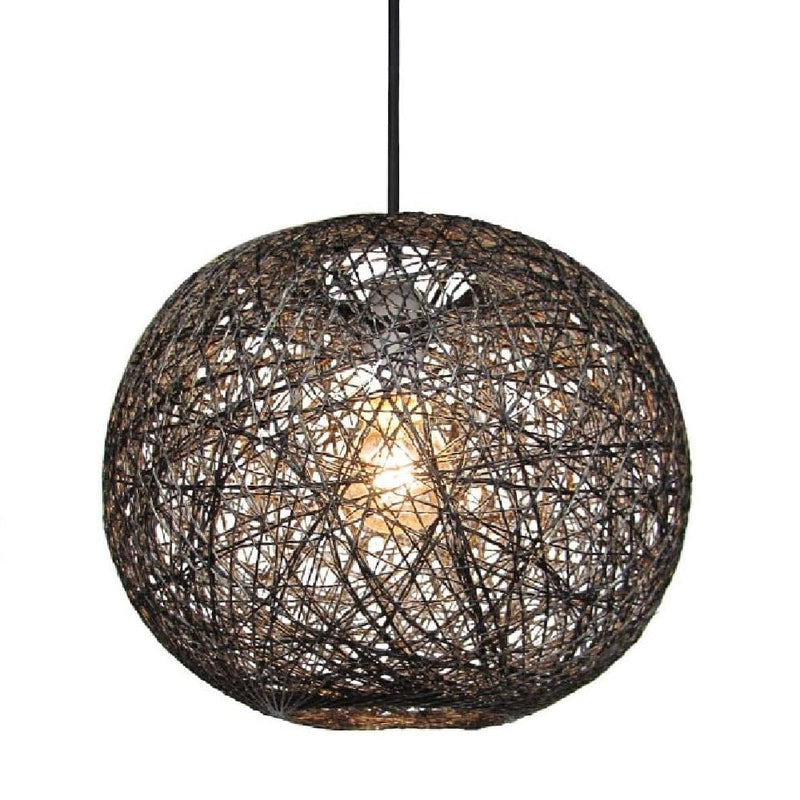 Black Woven String Ball Vintage Retro Easy Fit Round Globe Pendant Shade 25cm